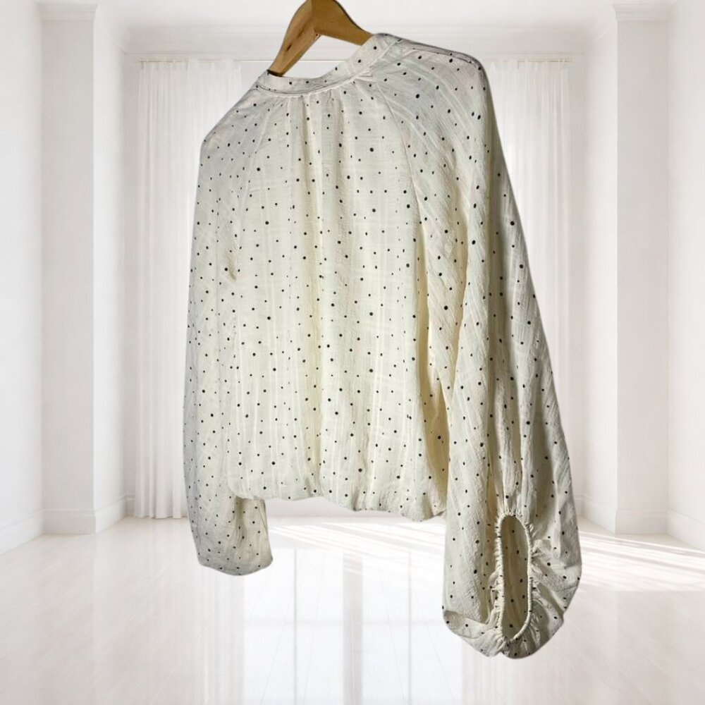 Blu Pepper Bubble Hem Blouse Balloon Sleeve Polka Dot Romantic Large - Picture 4 of 14